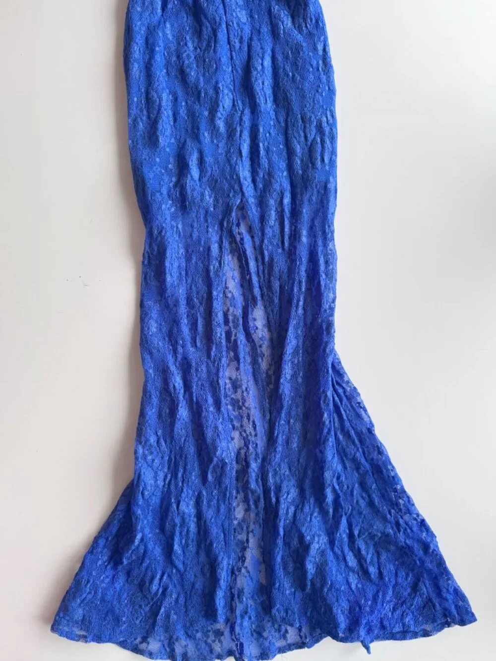 Vintage 00's LE CHATEAU Royal Blue Stretch Lace Fish Tail Maxi Dress, Size XS - Picture 8 of 11